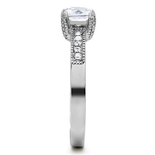 TK199 - High polished (no plating) Stainless Steel Ring with AAA Grade CZ in Clear