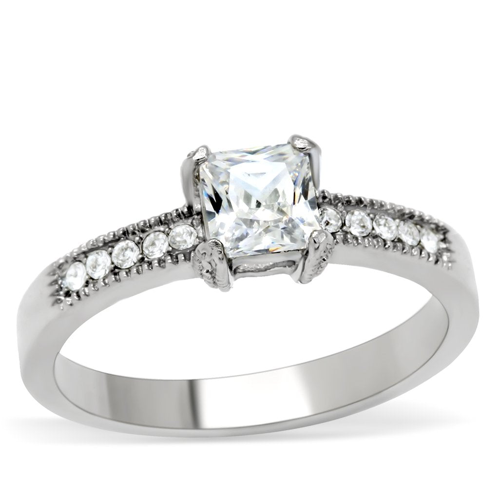TK199 - High polished (no plating) Stainless Steel Ring with AAA Grade CZ in Clear