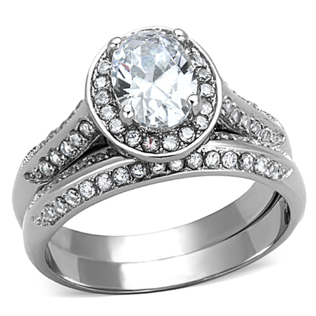 TK1W163 - High polished (no plating) Stainless Steel Ring with AAA Grade CZ in Clear