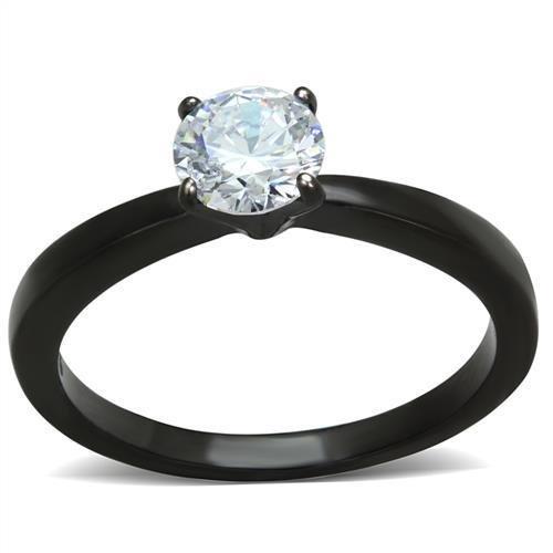 TK2013 - IP Black(Ion Plating) Stainless Steel Ring with AAA Grade CZ in Clear