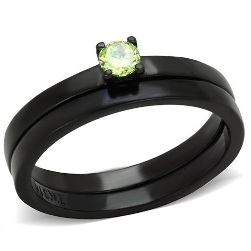 TK2015 - IP Black(Ion Plating) Stainless Steel Ring with AAA Grade CZ in Apple Green color
