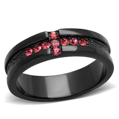 TK2017 - IP Black(Ion Plating) Stainless Steel Ring with Top Grade Crystal in Rose