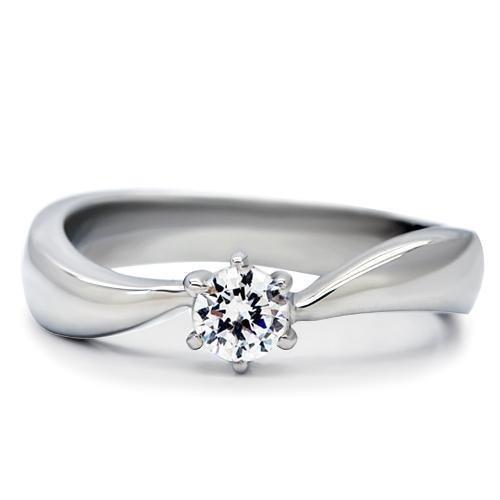 TK201 - High polished (no plating) Stainless Steel Ring with AAA Grade CZ in Clear