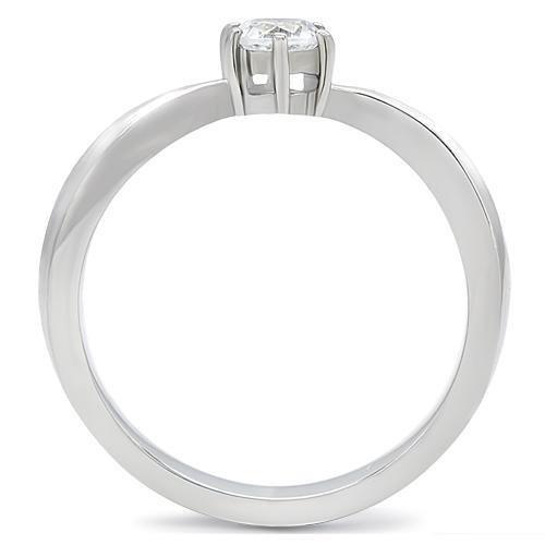 TK201 - High polished (no plating) Stainless Steel Ring with AAA Grade CZ in Clear