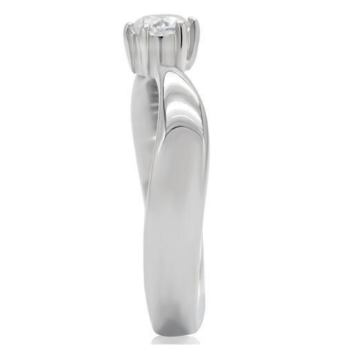 TK201 - High polished (no plating) Stainless Steel Ring with AAA Grade CZ in Clear