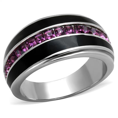 TK2023 - High polished (no plating) Stainless Steel Ring with Top Grade Crystal in Amethyst