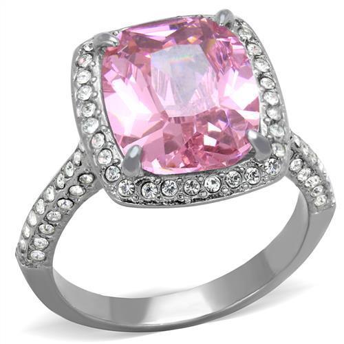 TK2027 - High polished (no plating) Stainless Steel Ring with AAA Grade CZ in Rose
