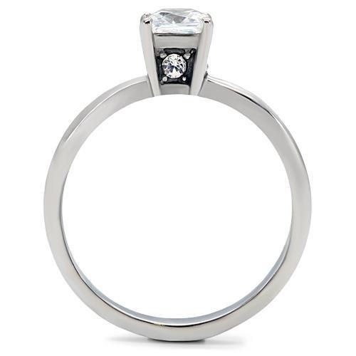 TK202 - High polished (no plating) Stainless Steel Ring with AAA Grade CZ in Clear