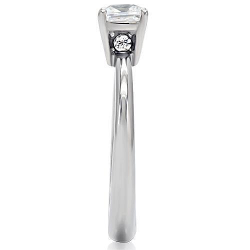 TK202 - High polished (no plating) Stainless Steel Ring with AAA Grade CZ in Clear