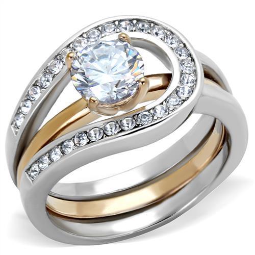 TK2032 - Two-Tone IP Rose Gold Stainless Steel Ring with AAA Grade CZ in Clear