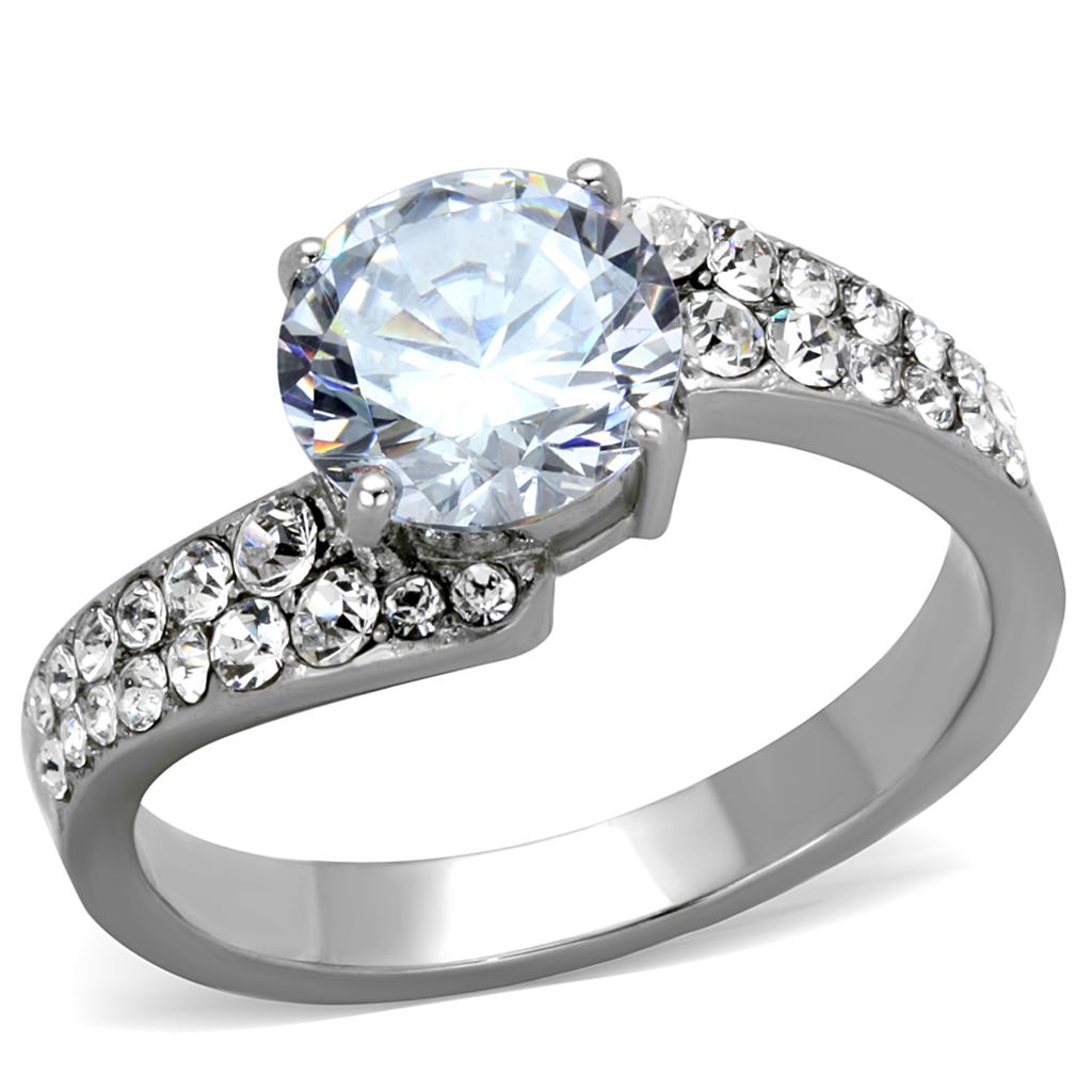 TK2040 - High polished (no plating) Stainless Steel Ring with AAA Grade CZ in Clear
