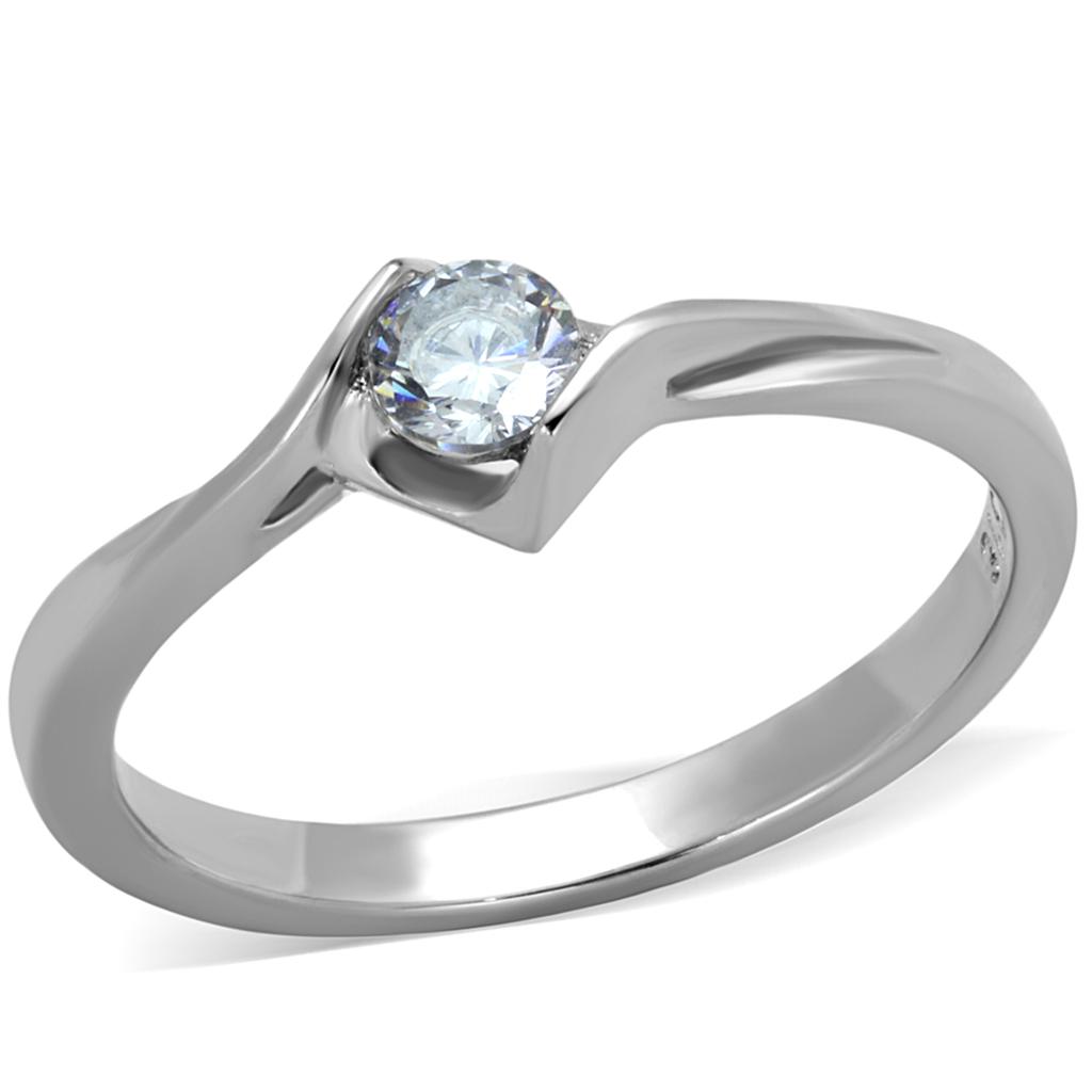 TK2042 - High polished (no plating) Stainless Steel Ring with AAA Grade CZ in Clear