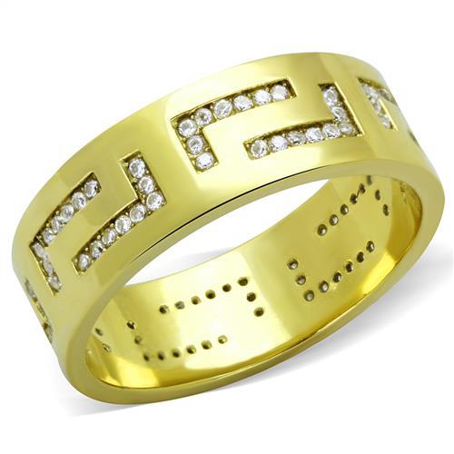 TK2051 - IP Gold(Ion Plating) Stainless Steel Ring with AAA Grade CZ in Clear
