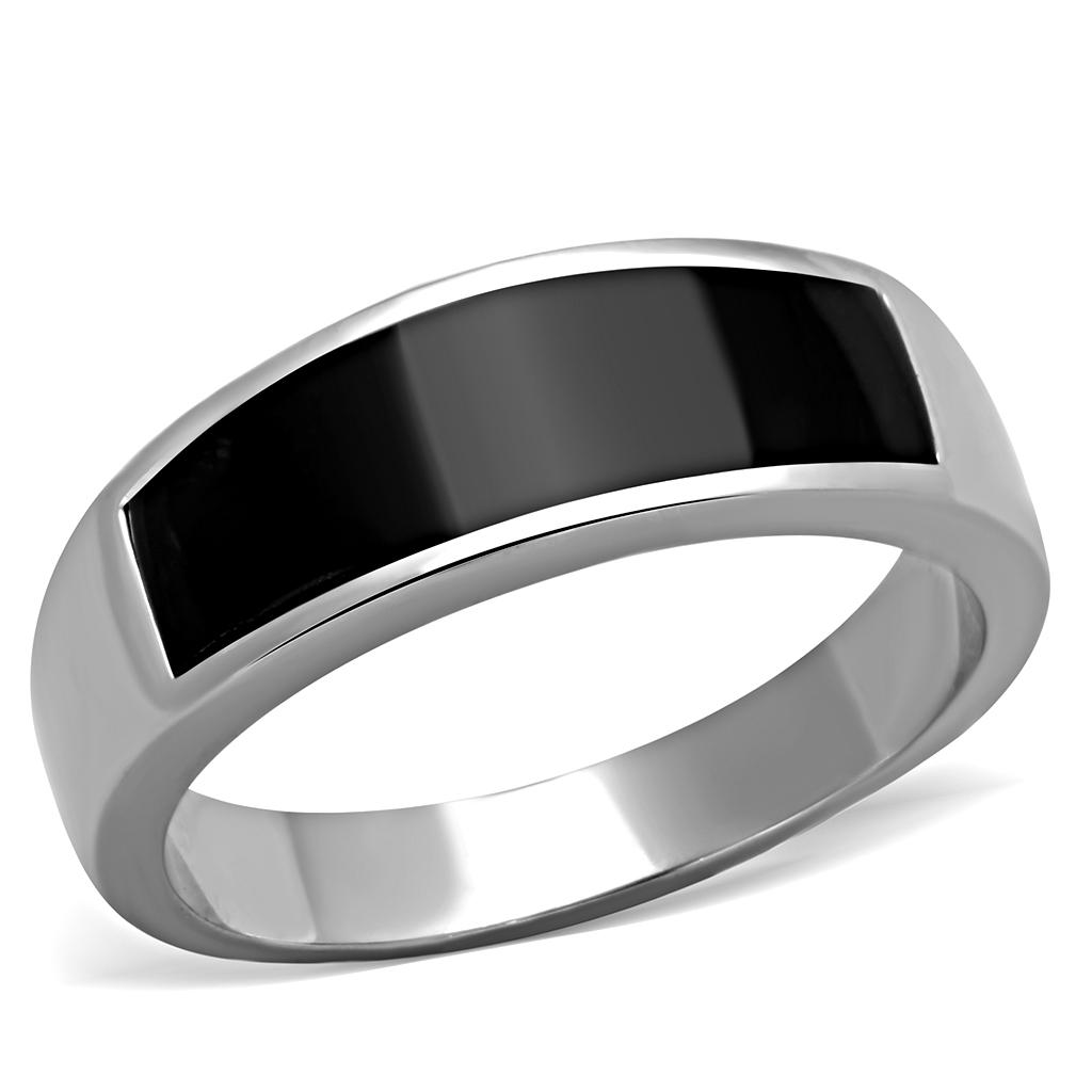 TK2062 - High polished (no plating) Stainless Steel Ring with Epoxy in Jet