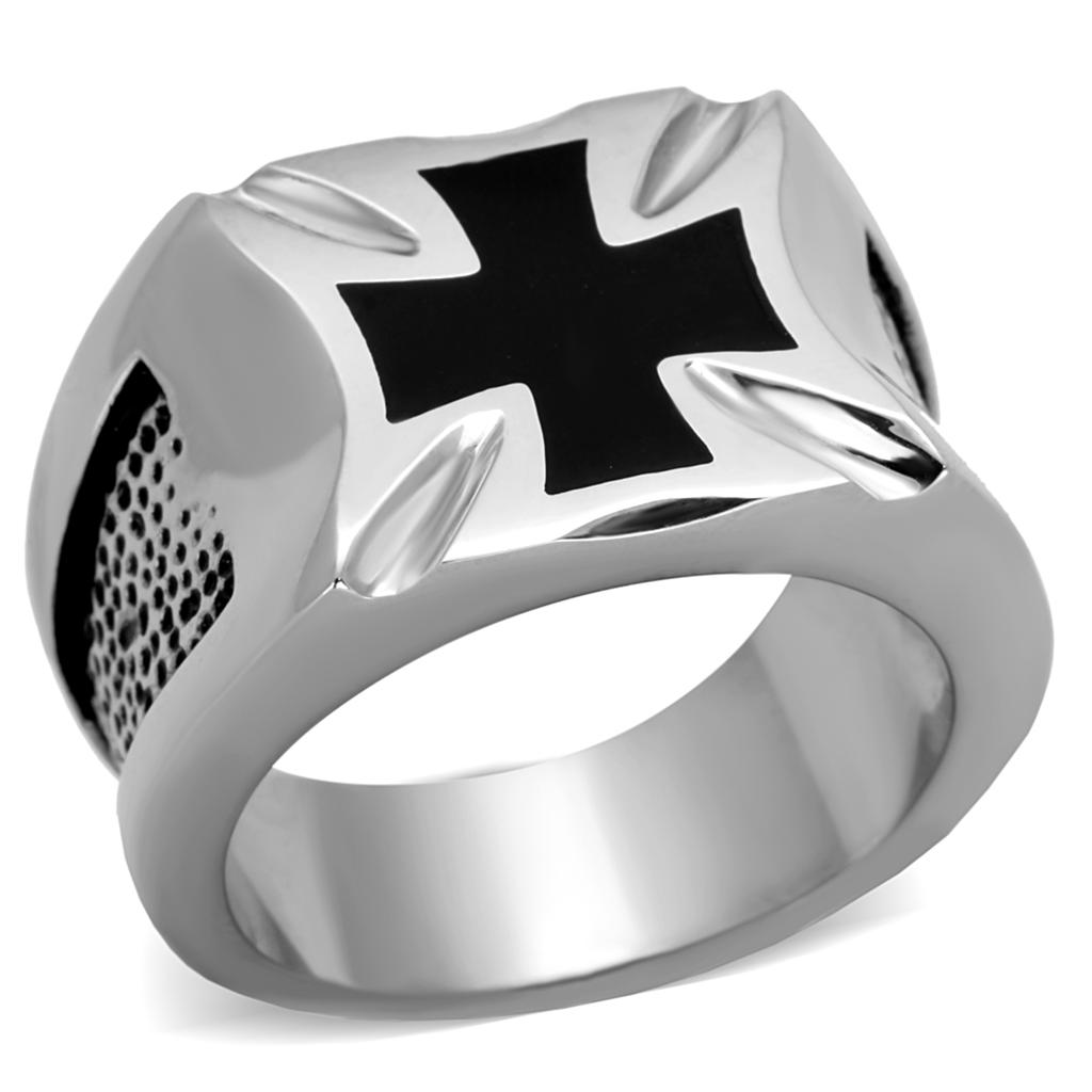 TK2064 - High polished (no plating) Stainless Steel Ring with Epoxy in Jet