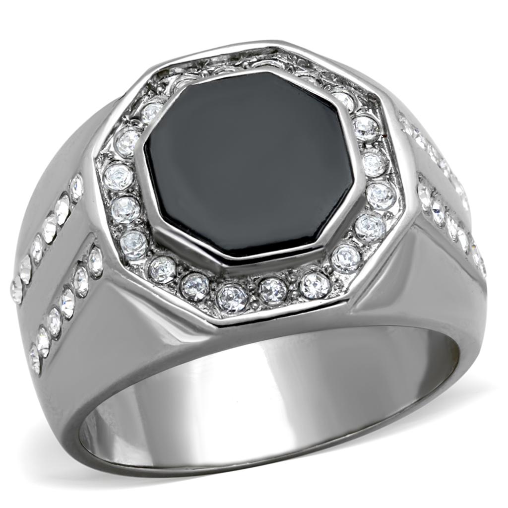 TK2066 - High polished (no plating) Stainless Steel Ring with Top Grade Crystal in Clear