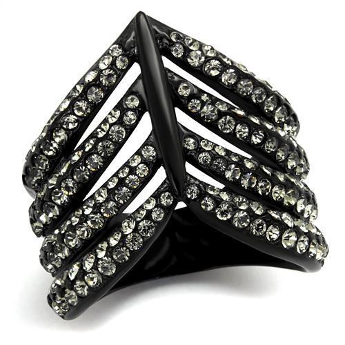 TK2097 - IP Black(Ion Plating) Stainless Steel Ring with Top Grade Crystal in Black Diamond