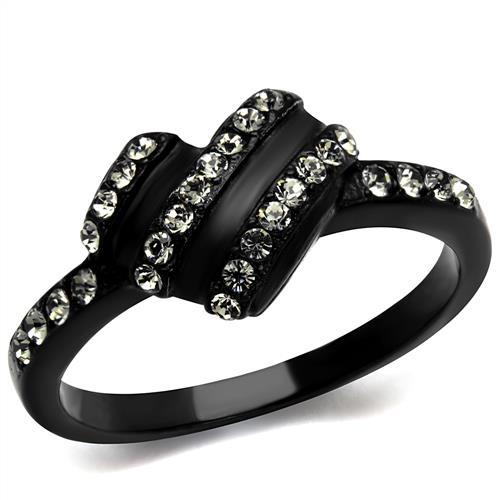 TK2100 - IP Black(Ion Plating) Stainless Steel Ring with Top Grade Crystal in Black Diamond