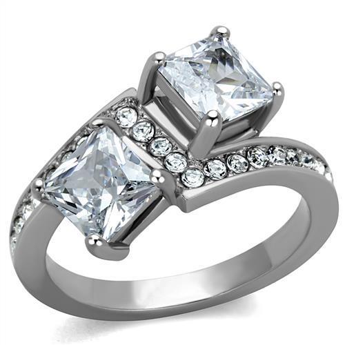 TK2113 - High polished (no plating) Stainless Steel Ring with AAA Grade CZ in Clear