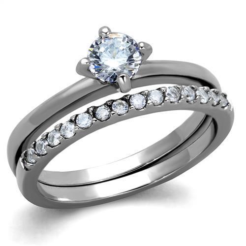 TK2115 - High polished (no plating) Stainless Steel Ring with AAA Grade CZ in Clear