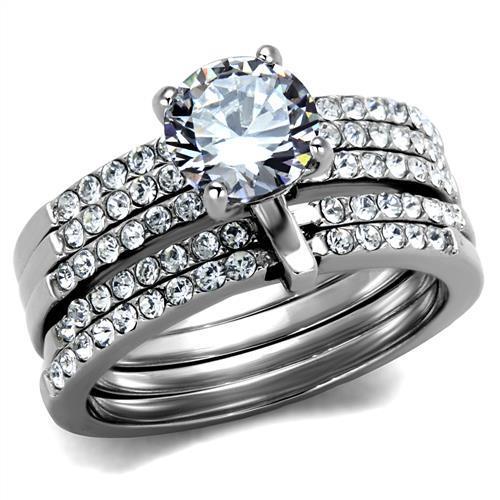 TK2120 - High polished (no plating) Stainless Steel Ring with AAA Grade CZ in Clear