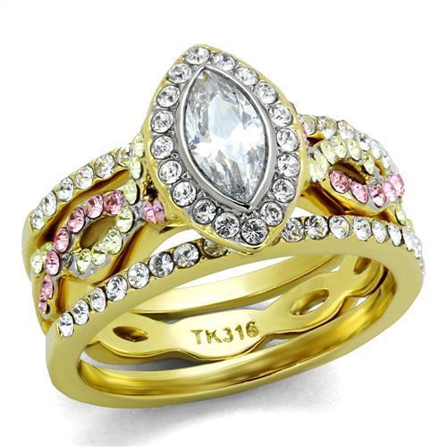 TK2129 - Two-Tone IP Gold (Ion Plating) Stainless Steel Ring with AAA Grade CZ in Clear