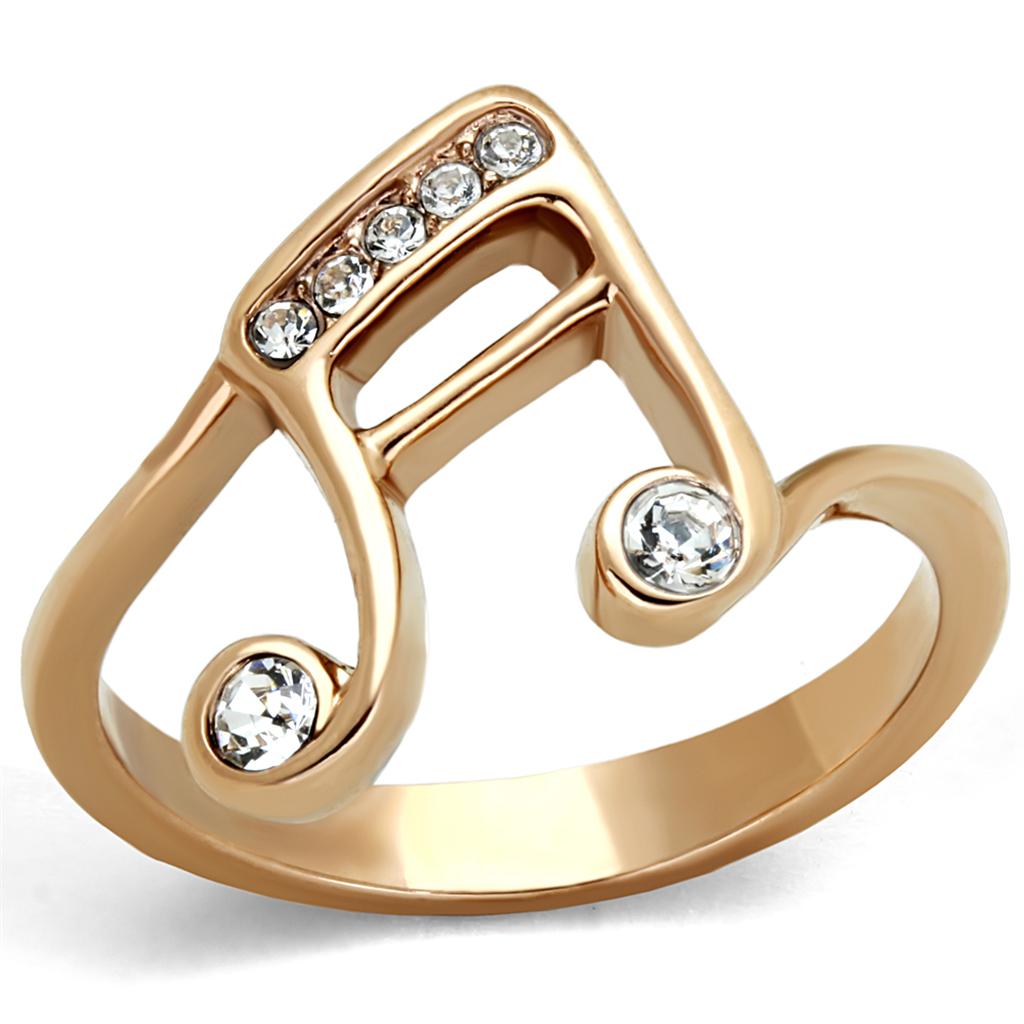 TK2130 - IP Rose Gold(Ion Plating) Stainless Steel Ring with Top Grade Crystal in Clear