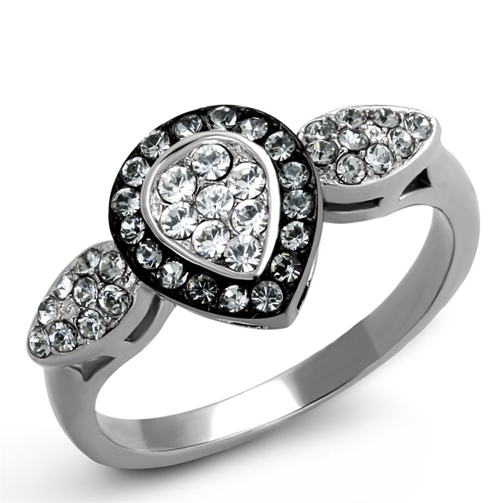 TK2136 - Two-Tone IP Black Stainless Steel Ring with Top Grade Crystal in Black Diamond