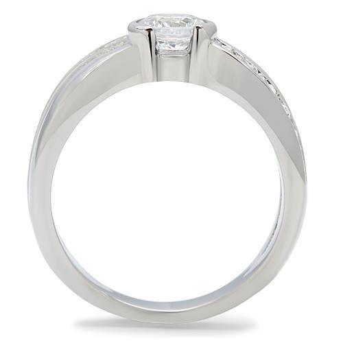 TK214 - High polished (no plating) Stainless Steel Ring with AAA Grade CZ in Clear