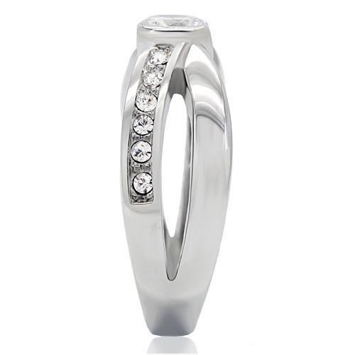 TK214 - High polished (no plating) Stainless Steel Ring with AAA Grade CZ in Clear