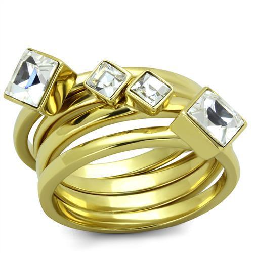 TK2158 - IP Gold(Ion Plating) Stainless Steel Ring with Top Grade Crystal in Clear