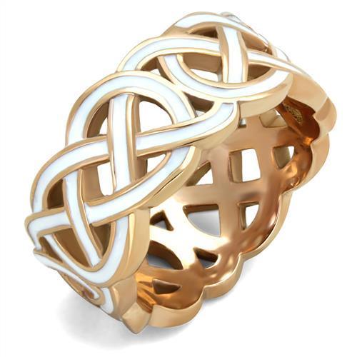 TK2159 - IP Rose Gold(Ion Plating) Stainless Steel Ring with Epoxy in White