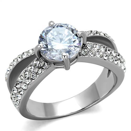TK2165 - High polished (no plating) Stainless Steel Ring with AAA Grade CZ in Clear