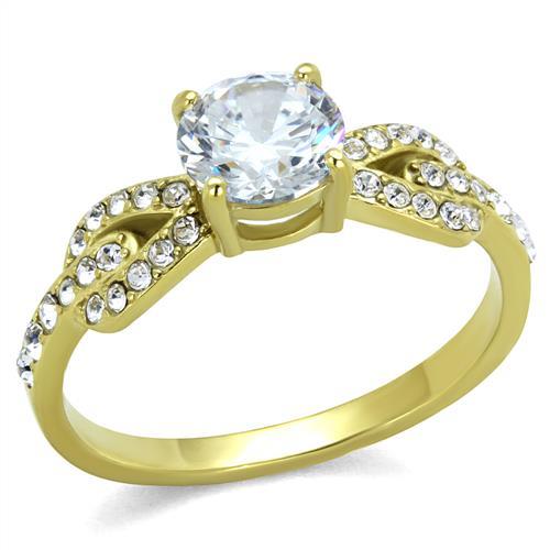 TK2168 - IP Gold(Ion Plating) Stainless Steel Ring with AAA Grade CZ in Clear