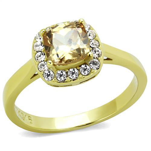 TK2173 - IP Gold(Ion Plating) Stainless Steel Ring with AAA Grade CZ in Champagne