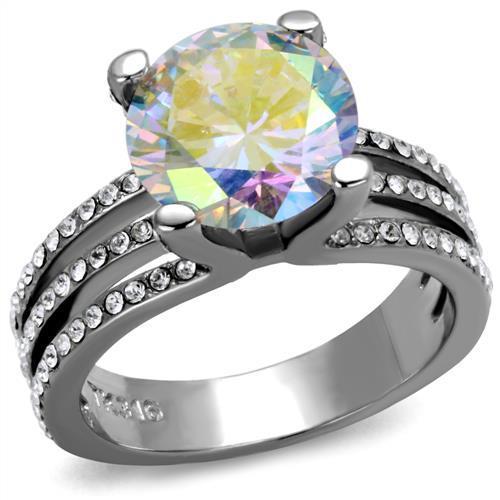 TK2179 - High polished (no plating) Stainless Steel Ring with AAA Grade CZ in White AB