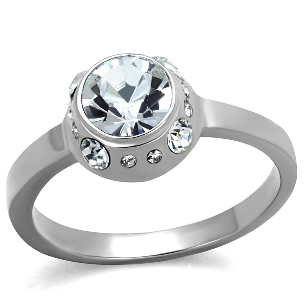 TK2183 - High polished (no plating) Stainless Steel Ring with Top Grade Crystal in Clear