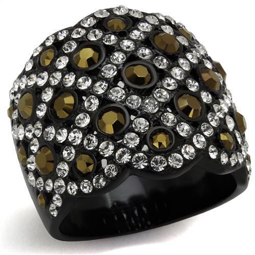TK2197 - IP Black(Ion Plating) Stainless Steel Ring with Top Grade Crystal in Metallic Light Gold