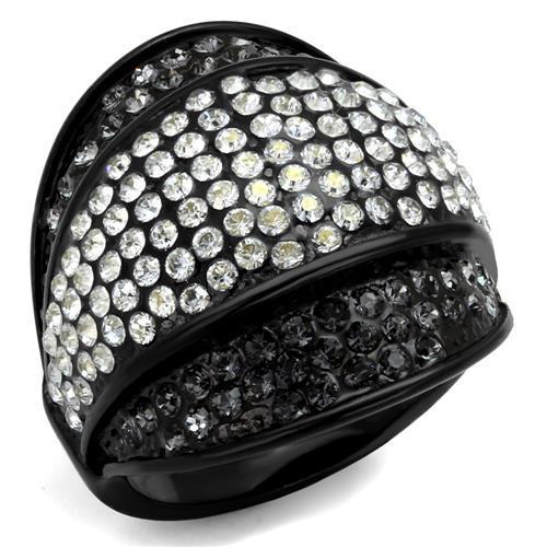 TK2200 - IP Black(Ion Plating) Stainless Steel Ring with Top Grade Crystal in Multi Color