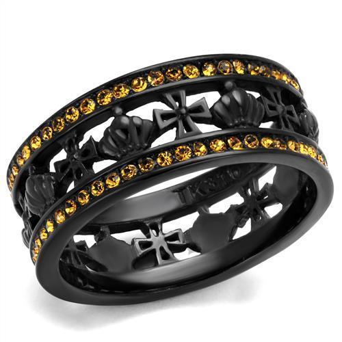 TK2204 - IP Black(Ion Plating) Stainless Steel Ring with Top Grade Crystal in Topaz
