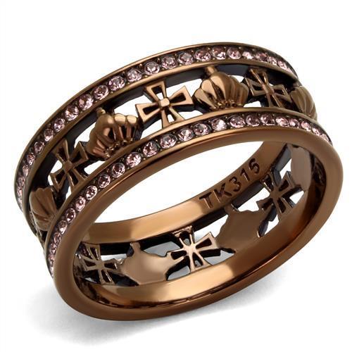 TK2204LC - IP Coffee light Stainless Steel Ring with Top Grade Crystal in Light Rose