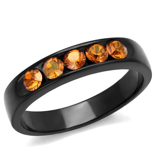 TK2206 - IP Black(Ion Plating) Stainless Steel Ring with Top Grade Crystal in Champagne