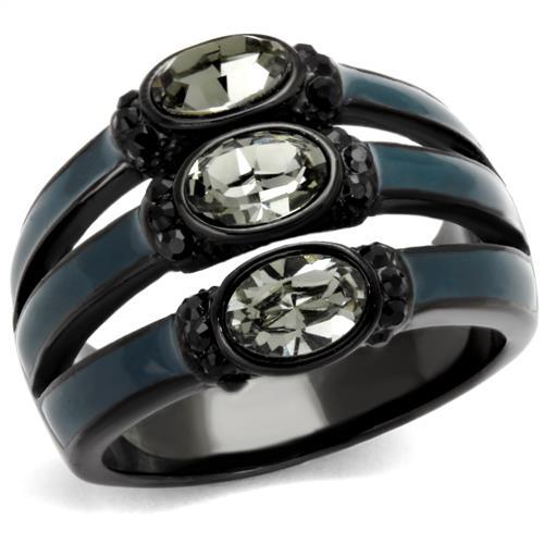 TK2214 - IP Black(Ion Plating) Stainless Steel Ring with Top Grade Crystal in Black Diamond