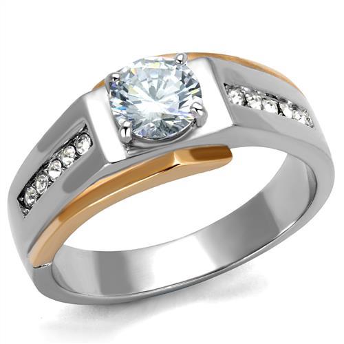 TK2218 - Two-Tone IP Rose Gold Stainless Steel Ring with AAA Grade CZ in Clear