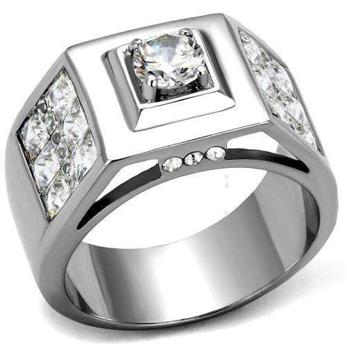 TK2220 - High polished (no plating) Stainless Steel Ring with AAA Grade CZ in Clear