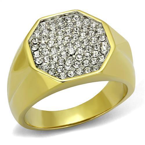 TK2221 - Two-Tone IP Gold (Ion Plating) Stainless Steel Ring with Top Grade Crystal in Clear