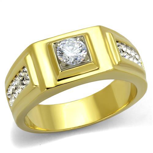 TK2222 - Two-Tone IP Gold (Ion Plating) Stainless Steel Ring with AAA Grade CZ in Clear