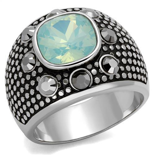 TK2223 - High polished (no plating) Stainless Steel Ring with Top Grade Crystal in Fireopal