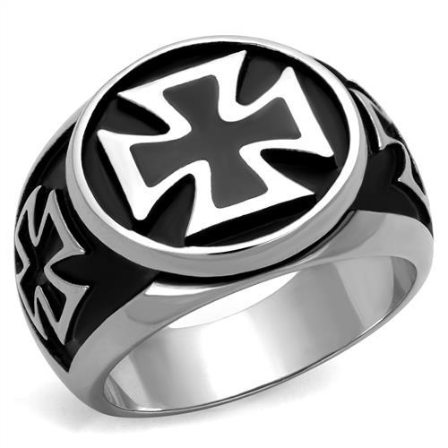 TK2226 - High polished (no plating) Stainless Steel Ring with Epoxy in Jet