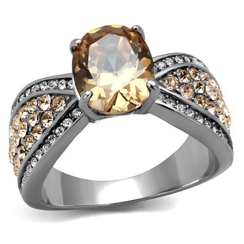 TK2249 - High polished (no plating) Stainless Steel Ring with AAA Grade CZ in Champagne